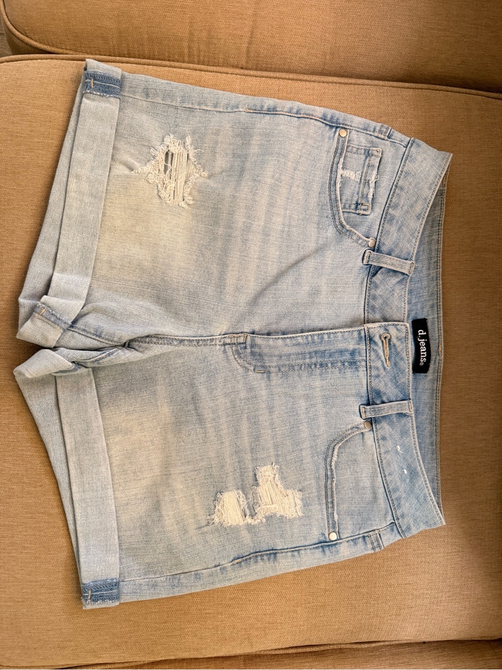 d. jeans Washed Light Blue Distressed Denim Shorts